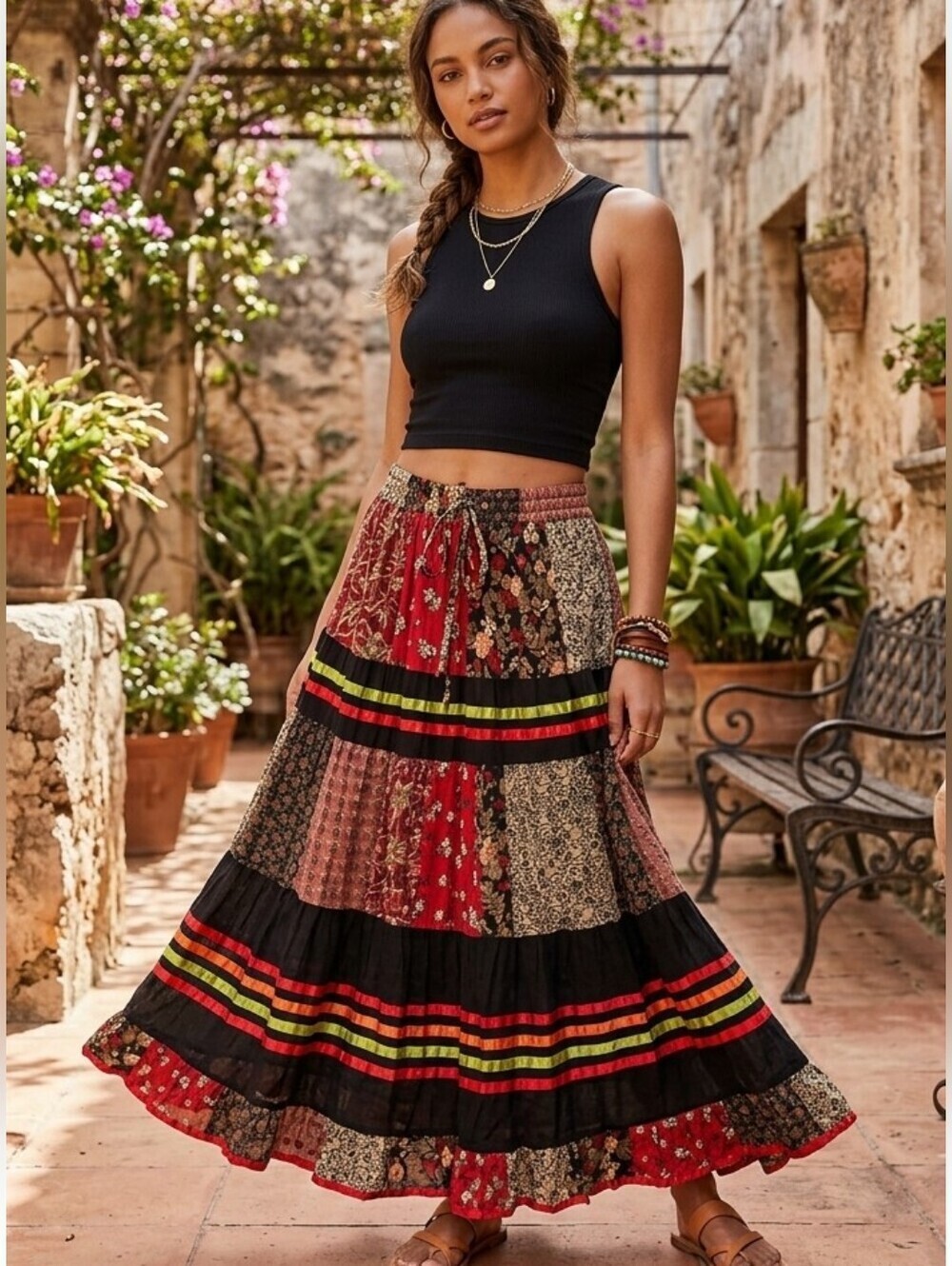 Sacred Threads Boho Mixed Print Skirt Like New Free Size